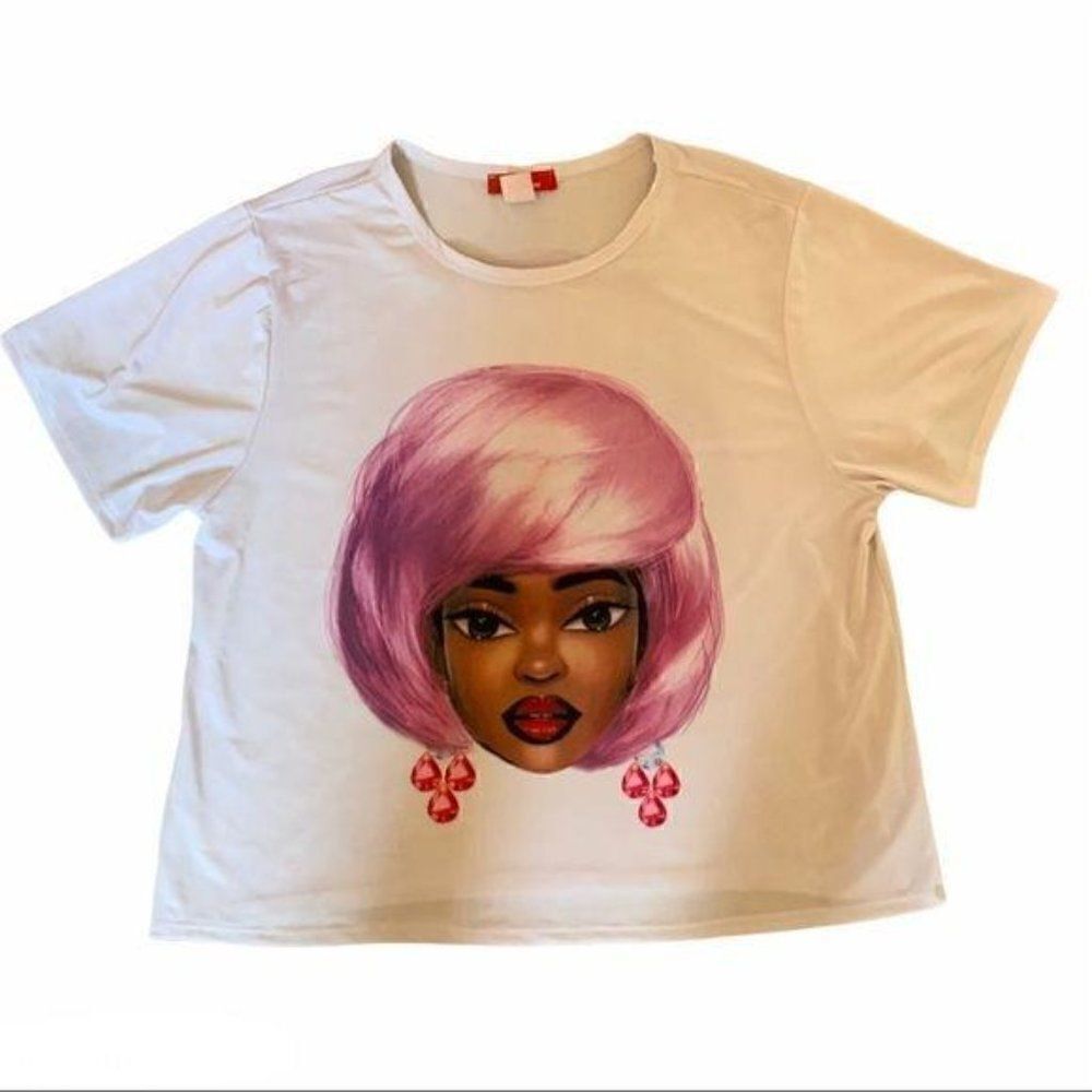 Rainbow Girl With Pink Hair Graphic Short Sleeve T Shirt XL
